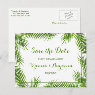 Palm Blätter Tropical Beach Hochzeit Save the Date Ankündigungspostkarte
