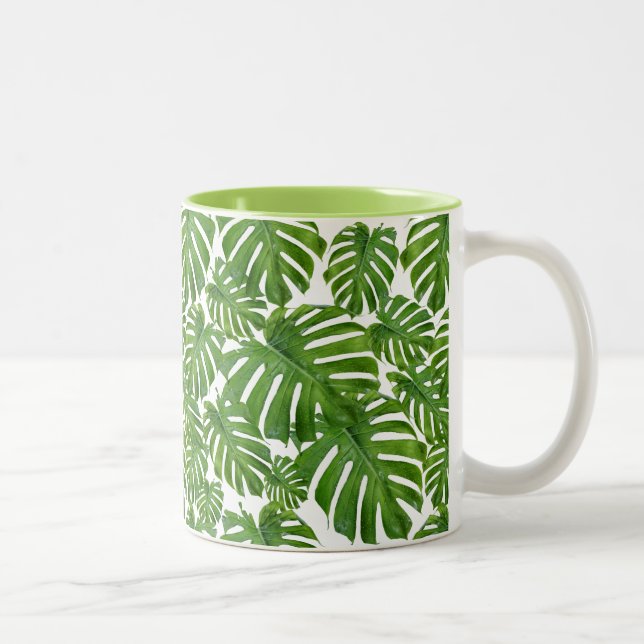 Palm Blätter Tropical Design Zweifarbige Tasse (Rechts)