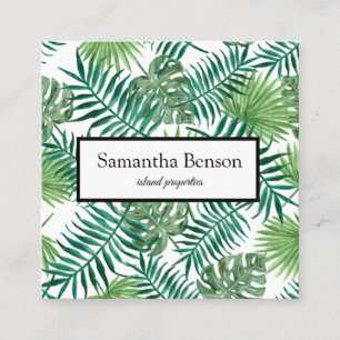 Palm Blätter Tropical Island Green & White Square Quadratische Visitenkarte
