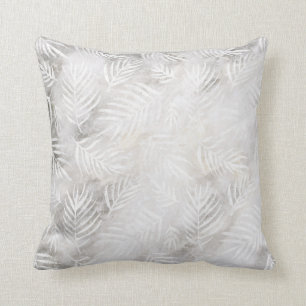 Palm Blätter Tropical Pastel White Silver Gray Kissen