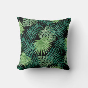 Palm Blätter Tropical Print Black Cushion Kissen