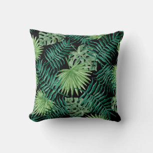 Palm Blätter Tropical Print Black Cushion Kissen