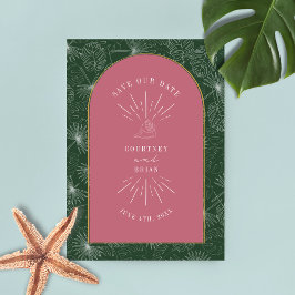 Palm Blätter Tropical Seashell Pink Green Rettete  Save The Date