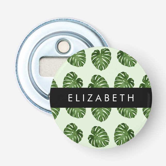 Palm-Blätter, tropisches Muster, Ihr Name Flaschenöffner (Vorderseite)