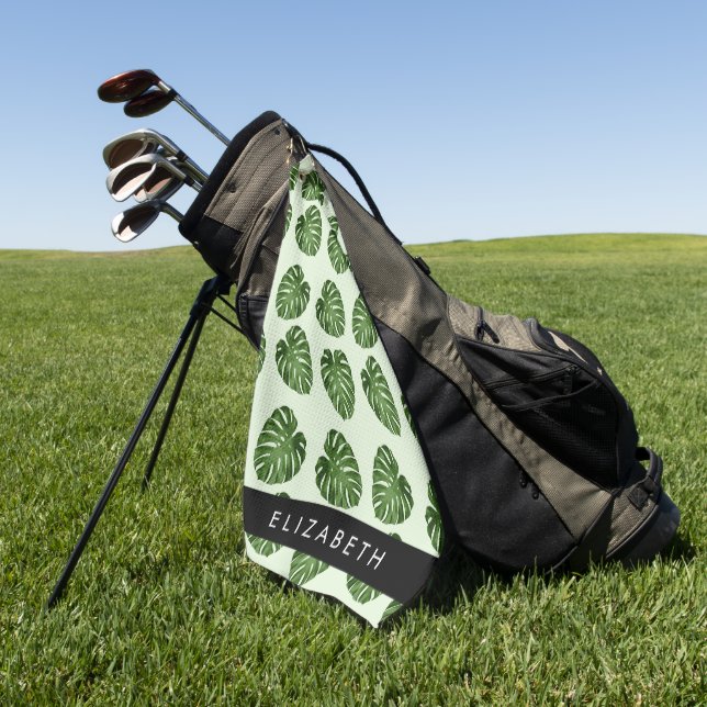 Palm-Blätter, tropisches Muster, Ihr Name Golfhandtuch (Gras)