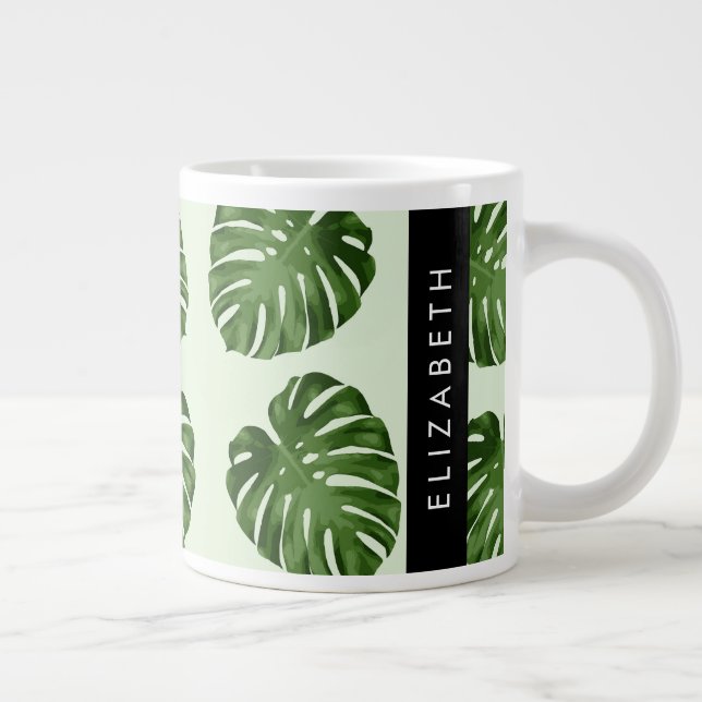 Palm-Blätter, tropisches Muster, Ihr Name Jumbo-Tasse (Rechts)