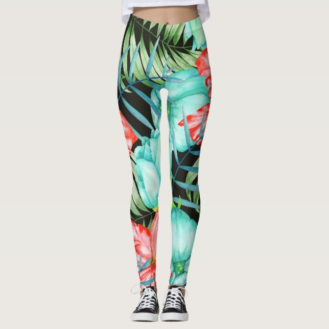 Palm Blätter und Blume Leggings (Vorderseite)