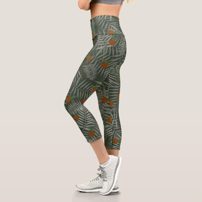 Palm-Blätter und Orangen Capri Leggings (Links)