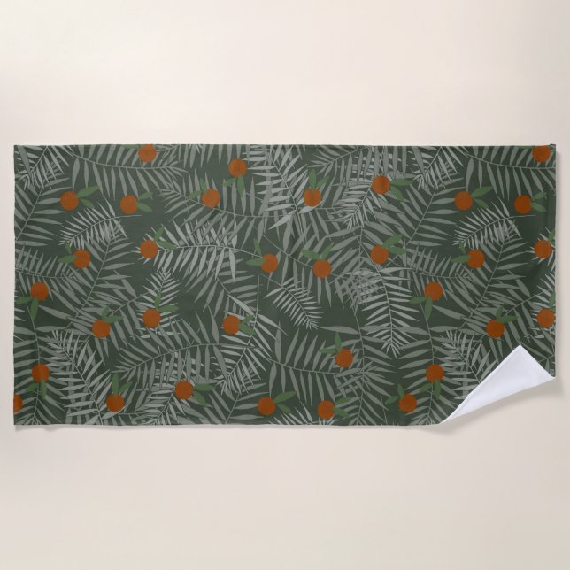 Palm-Blätter und Orangen Strandtuch (Vorderseite)