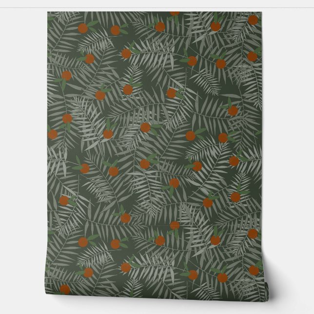 Palm-Blätter und Orangen Tapete (Abrollen)