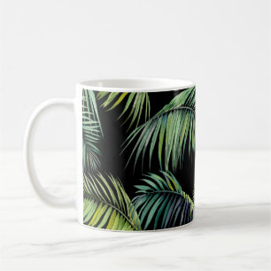 Palm Blätter: Watercolor Schwarz Hintergrund. Kaffeetasse