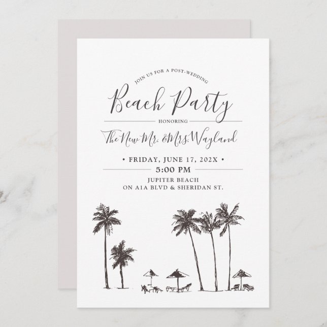 Palm Breeze | Post Wedding Beach Party Einladung (Vorne/Hinten)