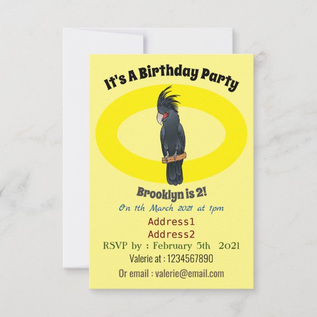 Palm Cockatoo Vogel Cartoon Illustration Einladung (Vorderseite)