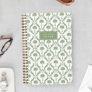 Palm Damask personalisiertes Notizbuch Salbeigrü