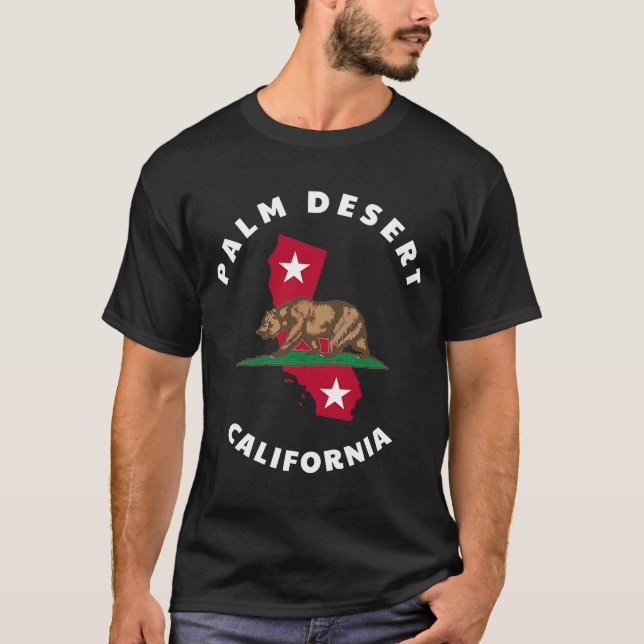 Palm Desert California CA Flag and Bear Abzeichen  T-Shirt (Vorderseite)
