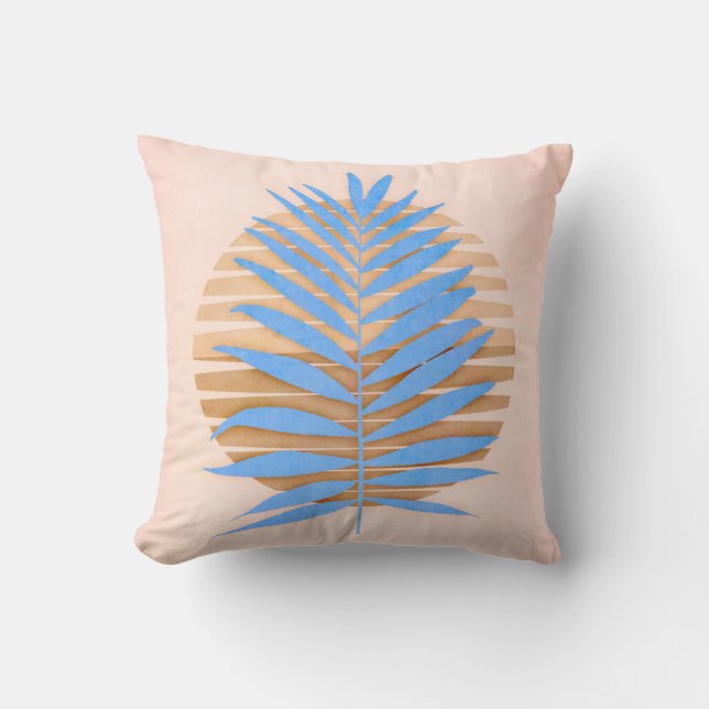 Palm Frond Blue Throw Kissen (Vorderseite)