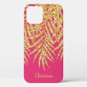 Palm Fronds Gold Glitzer Name Personalisiert Pink Case-Mate iPhone Hülle