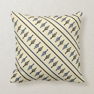 Palm Fronds Muster Name1 schwarz blau ecru Kissen