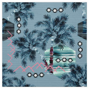 Palm Hawaiian Blue Black Monogram personalisiert S Stoff