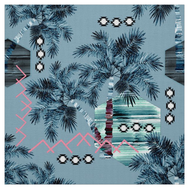 Palm Hawaiian Blue Black Monogram personalisiert S Stoff (Muster)