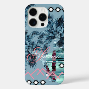 Palm Hawaiianische blaue schwarze Monogramm person iPhone 16 Pro Hülle