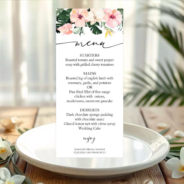 Palm Hibiskus Tropical Brautparty Menu Card (Von Creator hochgeladen)