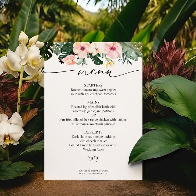 Palm Hibiskus Tropical Brautparty Menu Card Einladung (Von Creator hochgeladen)