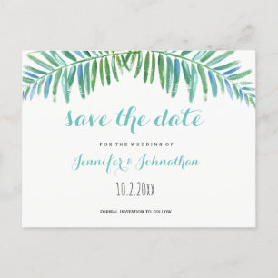 Palm-Hochzeit in Urlaubsort speichern Sie die Datu Ankündigungspostkarte