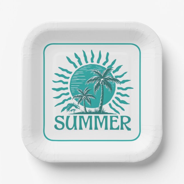 Palm Hug Summer Vibes Pappteller (Vorderseite)
