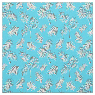 Palm Leaf Blaues weißes Muster Stoff