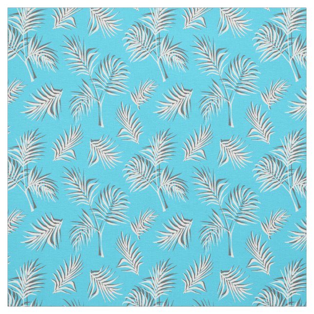 Palm Leaf Blaues weißes Muster Stoff (Muster)