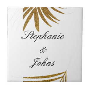Palm Leaf Gold Glitzer Custom Couple Name Tropical Fliese
