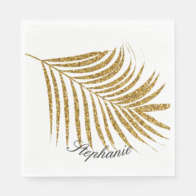 Palm Leaf Gold Glitzer Individuelle Name Niedlich  Serviette (Vorderseite)