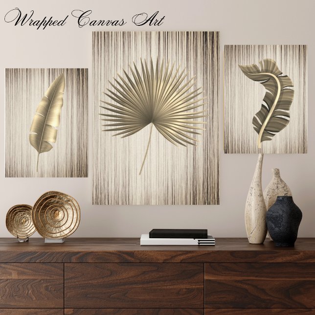 Palm Leaf Gold mit Bronze Hintergrund Leinwanddruck (Von Creator hochgeladen)
