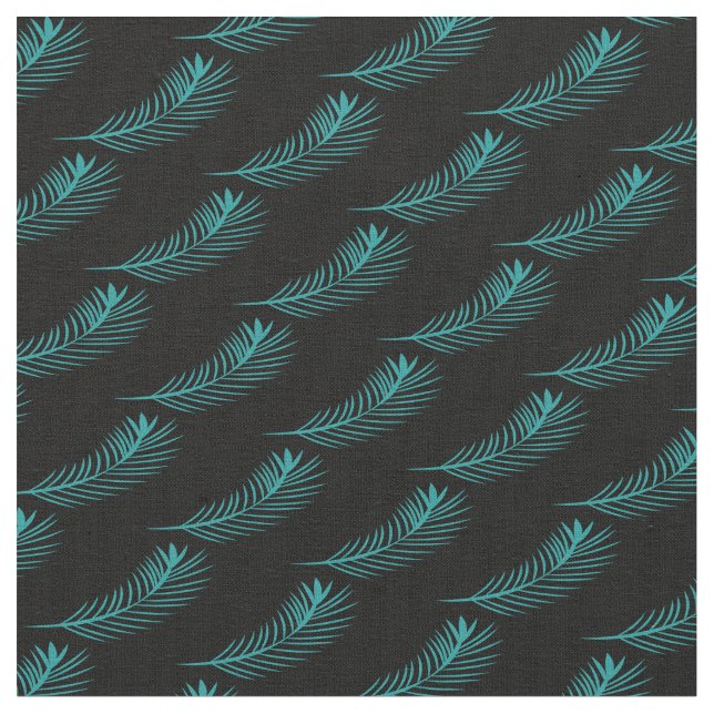 Palm Leaf Grüne Jungle Muster Schwarz Stoff (Nahaufnahme)