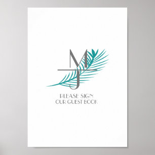 Palm Leaf Logo Tropical Wedding Guest Book Sign Poster