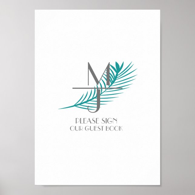 Palm Leaf Logo Tropical Wedding Guest Book Sign Poster (Vorne)