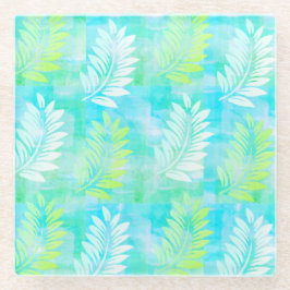 Palm Leaf Muster auf Caribbean Blue Tropical Glasuntersetzer