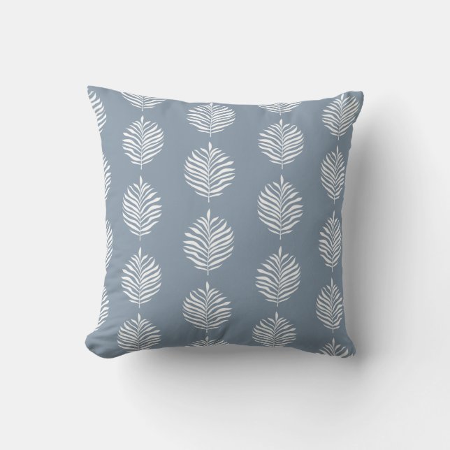 Palm Leaf Muster Dusty Blue Kissen (Vorderseite)