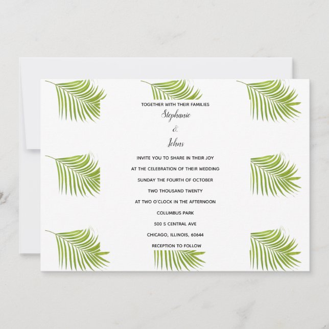 Palm Leaf Muster Green White Simple Wedding Einladung (Vorderseite)