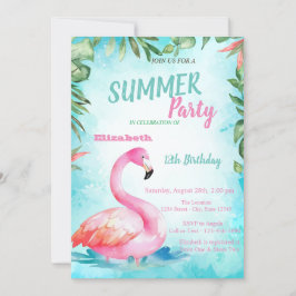 Palm Leaf, Niedlich Flamingos Geburtstagsparty Einladung