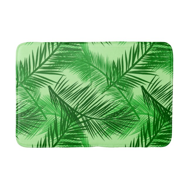 Palm Leaf Print, Emerald und Light Lime Green Badematte (Vorderseite)