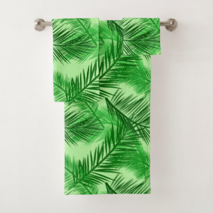 Palm Leaf Print, Emerald und Light Lime Green Badhandtuch Set