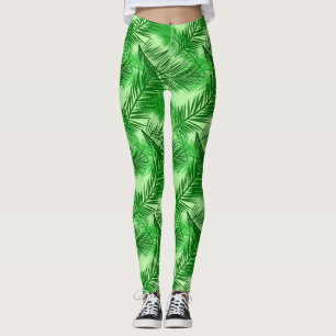 Palm Leaf Print, Emerald und Light Lime Green Leggings