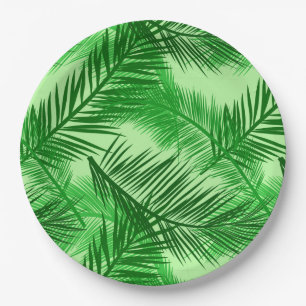 Palm Leaf Print, Emerald und Light Lime Green Pappteller