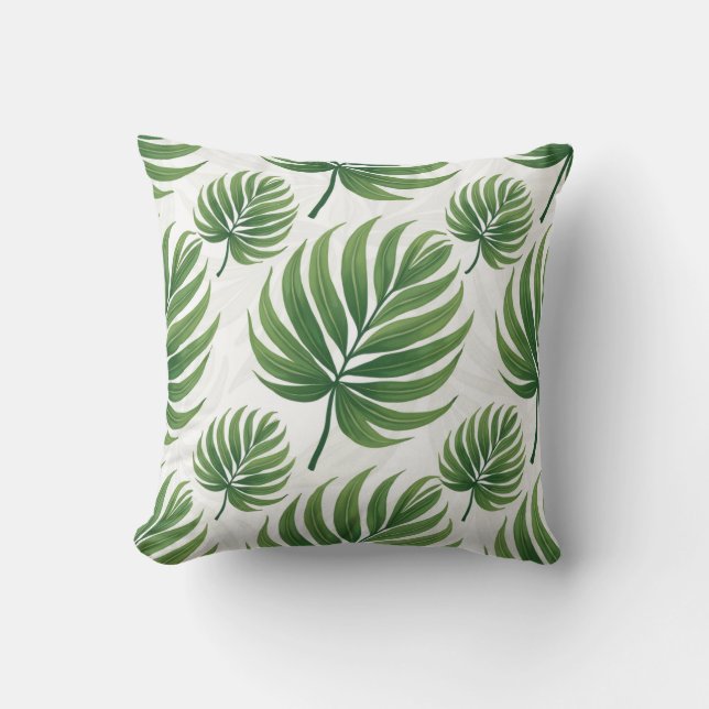 Palm Leaf Repeat Pattern – Tropical Botanical  Kissen (Vorderseite)