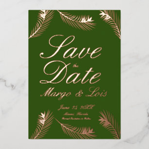 Palm Leaf Save the Date Green Gold gepresst Folieneinladung