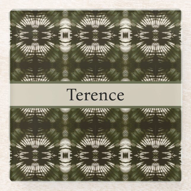 Palm Leaf Shadow Army Green, anpassbar Glasuntersetzer (Vorderseite)