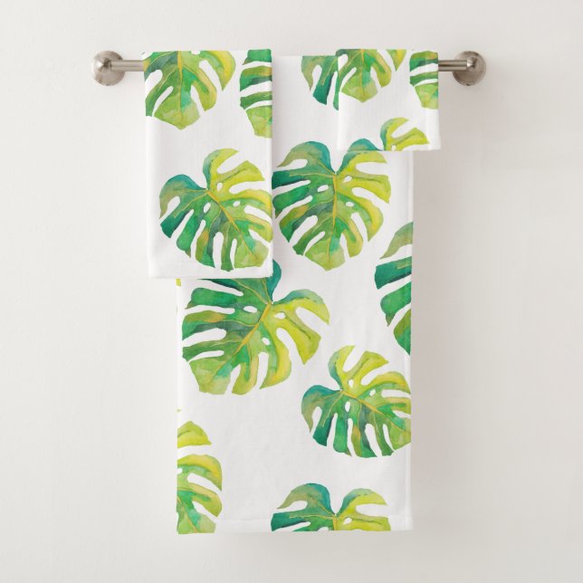Palm Leaf Tropical Hawaii Sommer Lebensraum Grüne Badhandtuch Set (Insitu)