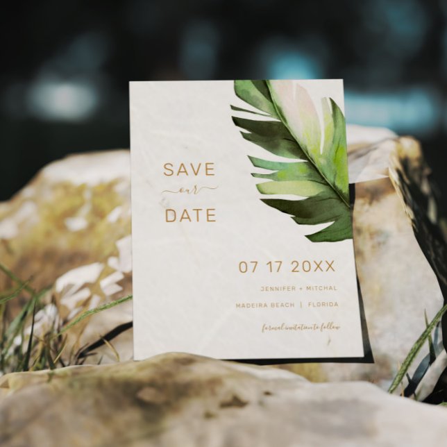Palm Leaf Tropical Save the Date Card (Von Creator hochgeladen)
